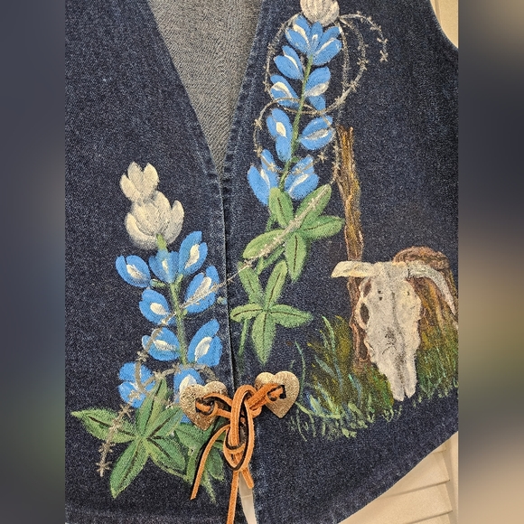 Women's Vintage 90's Denim Texas Theme Decorated Vest - Picture 5 of 7